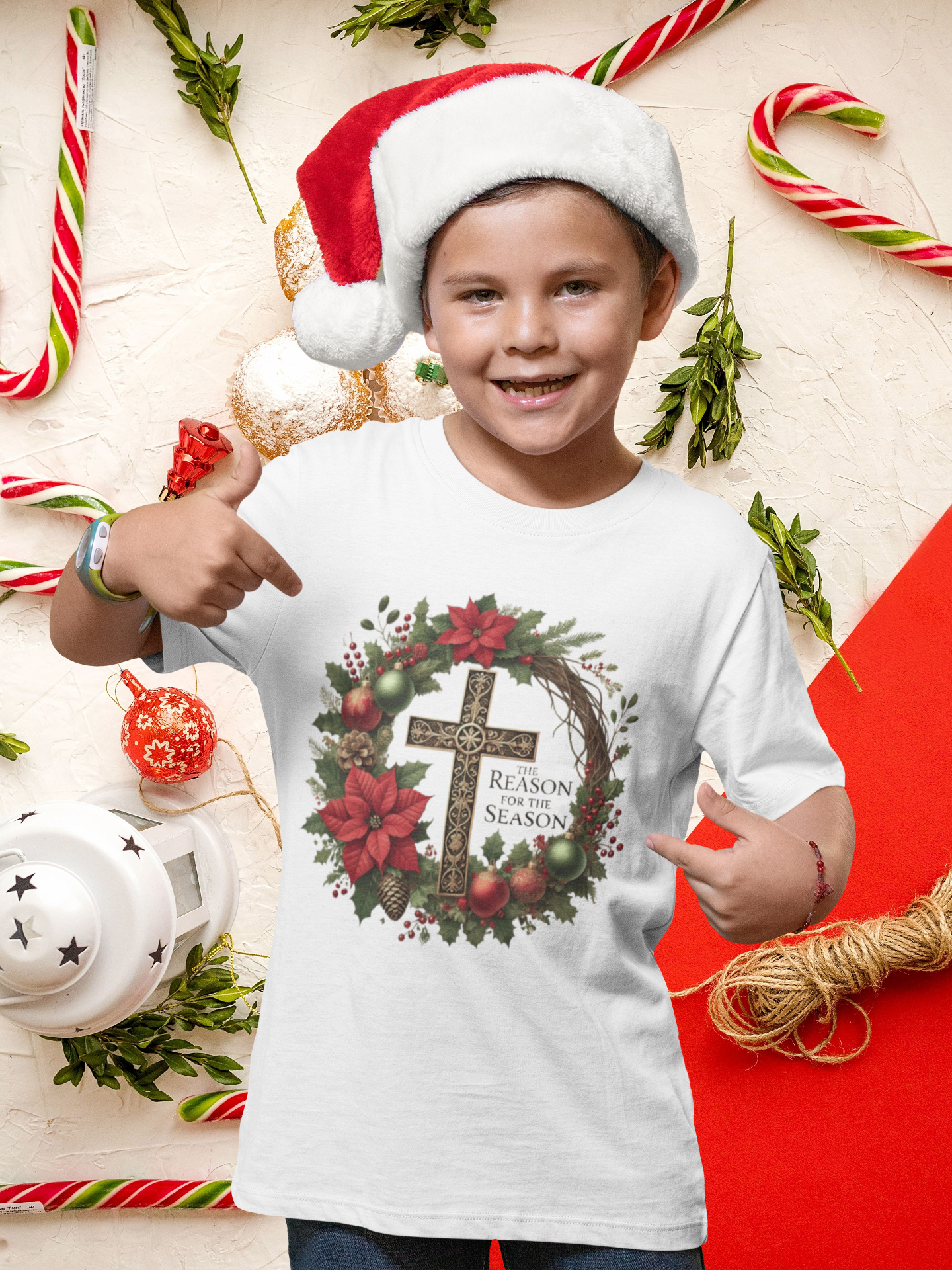 Reason For The Season V1 | Christmas Family Matching T-Shirt  (Toddler to Adult Sizes, White, Red, Green)