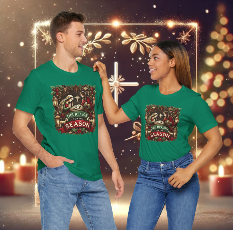 Reason For The Season Version 2 | Christmas Family Matching T-Shirt  (Toddler to Adult Sizes, White, Red, Green)