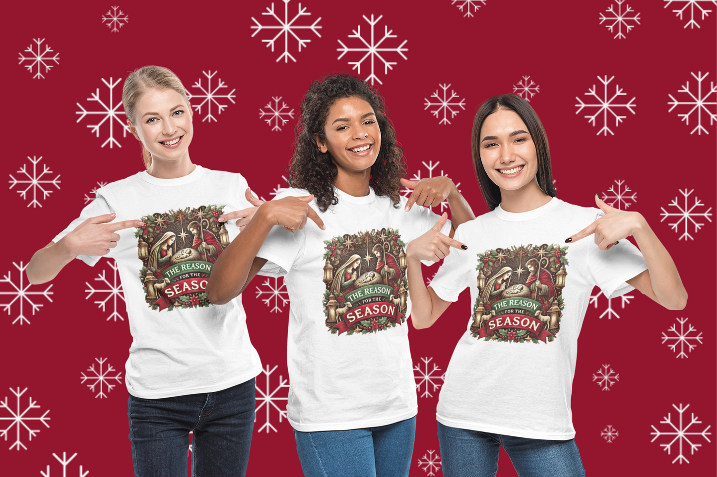 Reason For The Season Version 2 | Christmas Family Matching T-Shirt  (Toddler to Adult Sizes, White, Red, Green)